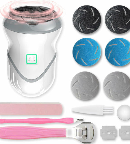 NKJVE Electric Foot File Callus Remover 3 Heads 2 Speed White Rechargeable