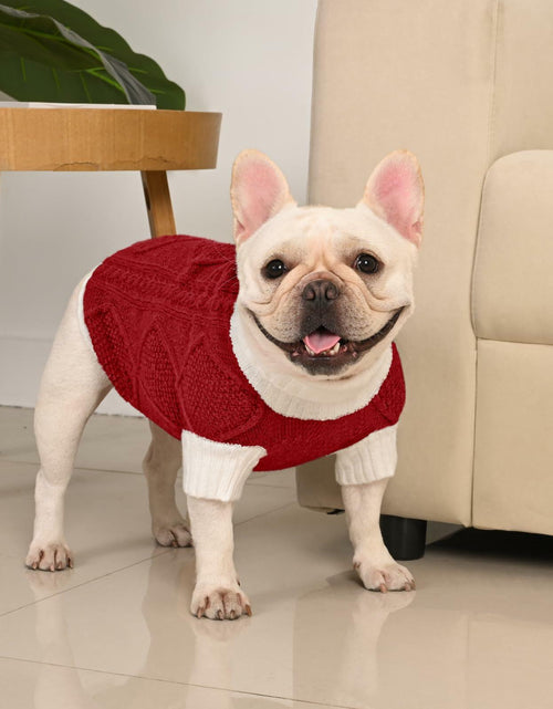 Load image into Gallery viewer, KCFESTIHUE Dog Sweater Argyle Cable Knit Turtleneck Red Size M
