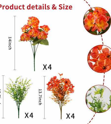 WOBUBU 14'' Artificial Fall Flowers 12 Bundles Orange UV Resistant