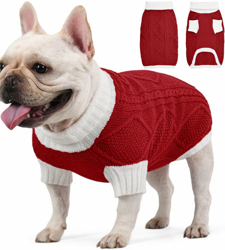 KCFESTIHUE Dog Sweater Argyle Cable Knit Turtleneck Red Size M