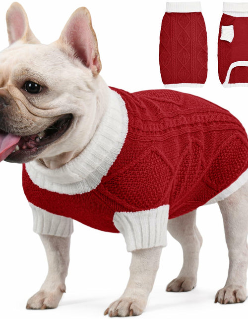 Load image into Gallery viewer, KCFESTIHUE Dog Sweater Argyle Cable Knit Turtleneck Red Size M
