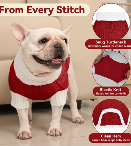 KCFESTIHUE Dog Sweater Argyle Cable Knit Turtleneck Red Size M