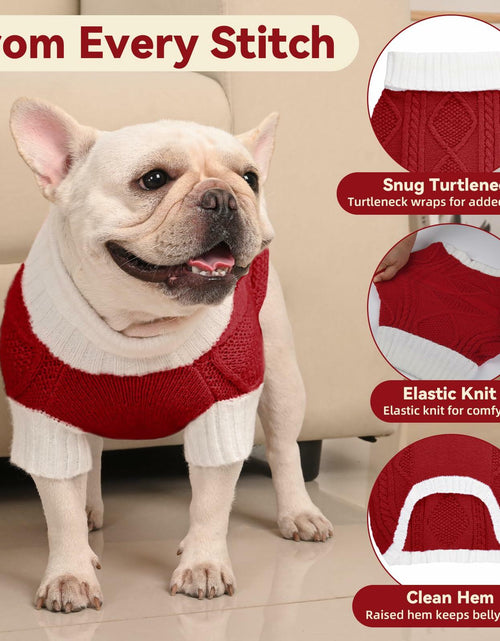 Load image into Gallery viewer, KCFESTIHUE Dog Sweater Argyle Cable Knit Turtleneck Red Size M

