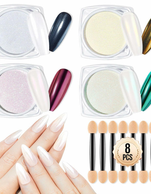 Load image into Gallery viewer, MEFA White Pearl Chrome Nail Powder 4 pcs Mirror Effect Pearlescent Pigment
