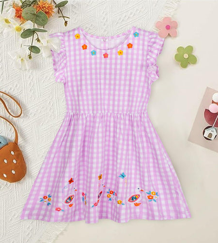 Mumetaz Toddler Girls Ruffle Sleeveless Floral Dress Purple Plaid Size 4-5T