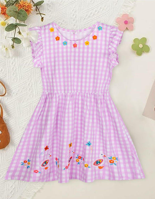 Load image into Gallery viewer, Mumetaz Toddler Girls Ruffle Sleeveless Floral Dress Purple Plaid Size 4-5T
