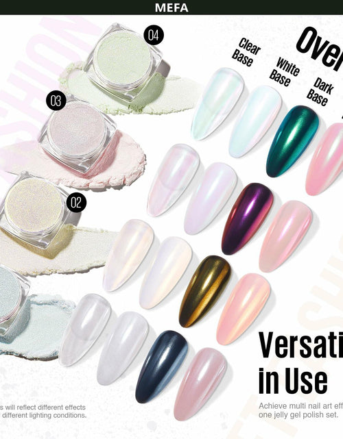Load image into Gallery viewer, MEFA White Pearl Chrome Nail Powder 4 pcs Mirror Effect Pearlescent Pigment
