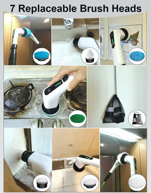 Load image into Gallery viewer, Qeffmion Electric Spin Scrubber Cordless Power Brush 7 Heads Black White
