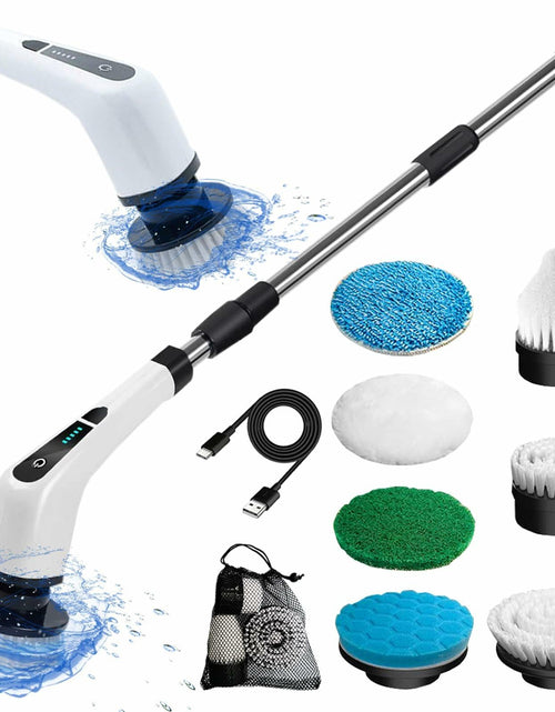 Load image into Gallery viewer, Qeffmion Electric Spin Scrubber Cordless Power Brush 7 Heads Black White
