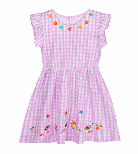 Mumetaz Toddler Girls Ruffle Sleeveless Floral Dress Purple Plaid Size 4-5T