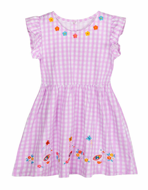 Load image into Gallery viewer, Mumetaz Toddler Girls Ruffle Sleeveless Floral Dress Purple Plaid Size 4-5T
