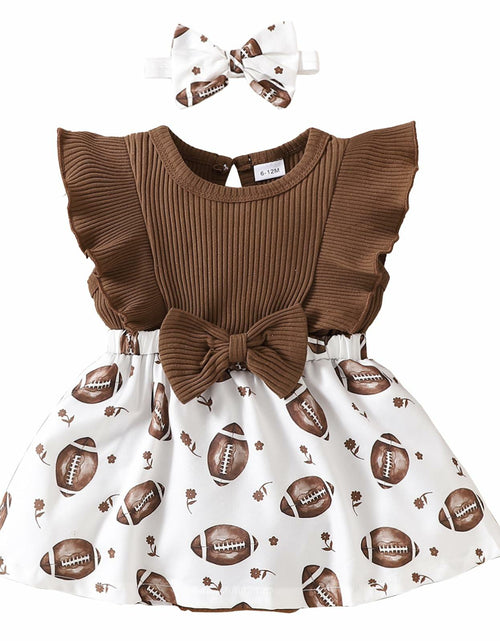 Load image into Gallery viewer, Chichoo Baby Girl Football Ruffle Sleeveless Romper Dress Headband Size 12-18M
