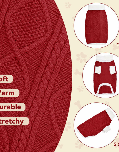 Load image into Gallery viewer, KCFESTIHUE Dog Sweater Argyle Cable Knit Turtleneck Red Size M
