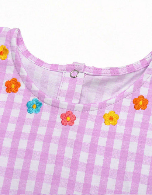 Load image into Gallery viewer, Mumetaz Toddler Girls Ruffle Sleeveless Floral Dress Purple Plaid Size 4-5T
