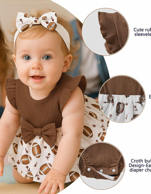 Load image into Gallery viewer, Chichoo Baby Girl Football Ruffle Sleeveless Romper Dress Headband Size 12-18M
