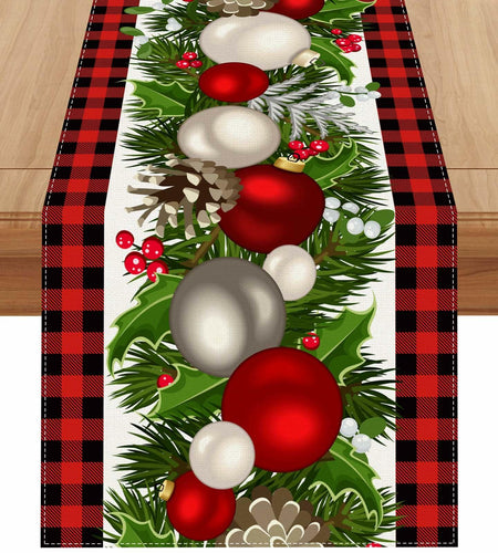 Jiudungs Linen Buffalo Check Plaid Table Runner 108in Black White