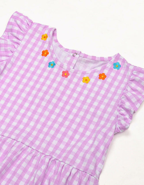 Load image into Gallery viewer, Mumetaz Toddler Girls Ruffle Sleeveless Floral Dress Purple Plaid Size 4-5T
