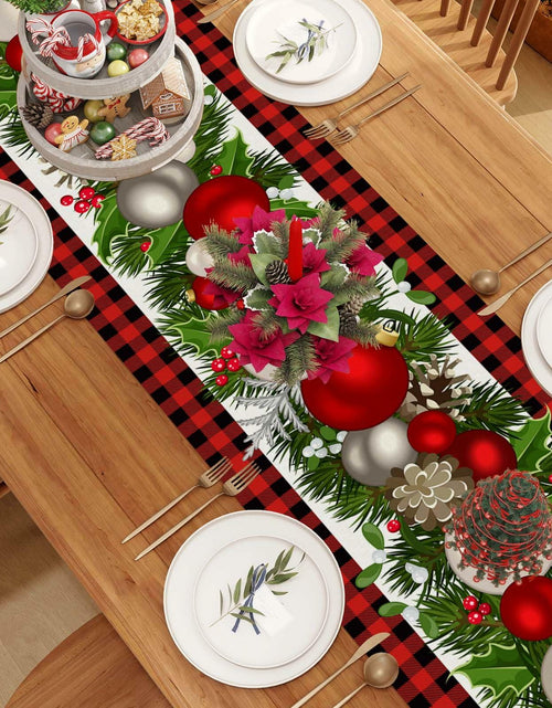 Load image into Gallery viewer, Jiudungs Linen Buffalo Check Plaid Table Runner 108in Black White
