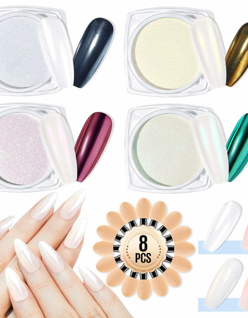 Load image into Gallery viewer, MEFA White Pearl Chrome Nail Powder 4 pcs Mirror Effect Pearlescent Pigment
