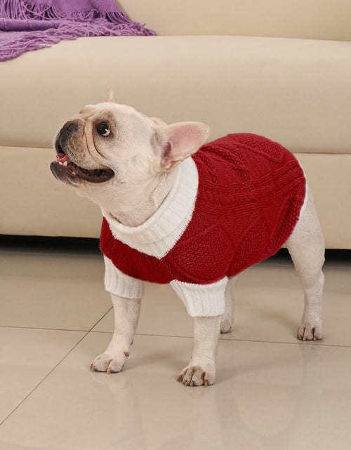Load image into Gallery viewer, KCFESTIHUE Dog Sweater Argyle Cable Knit Turtleneck Red Size M

