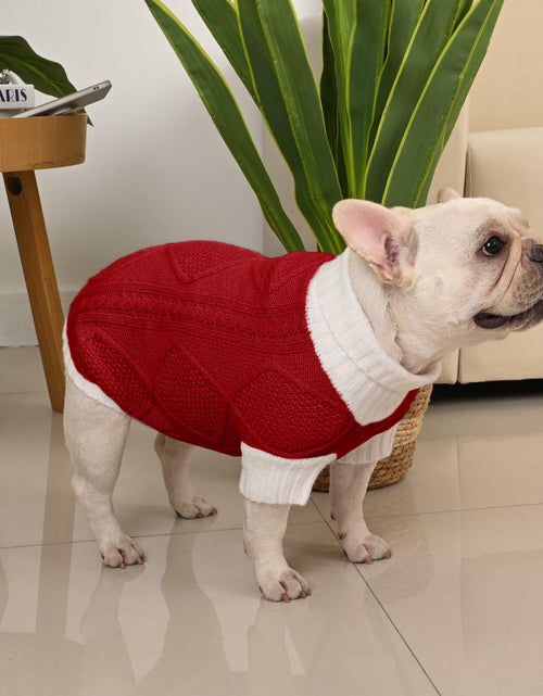 Load image into Gallery viewer, KCFESTIHUE Dog Sweater Argyle Cable Knit Turtleneck Red Size M
