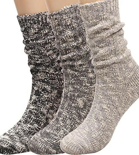3 Pairs Women Winter Wool Cable Knit Crew Knee High Socks Acrylic Blend B03