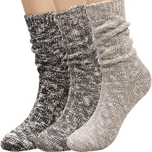 Load image into Gallery viewer, 3 Pairs Women Winter Wool Cable Knit Crew Knee High Socks Acrylic Blend B03
