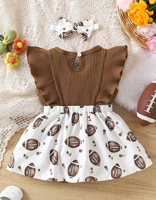 Load image into Gallery viewer, Chichoo Baby Girl Football Ruffle Sleeveless Romper Dress Headband Size 12-18M
