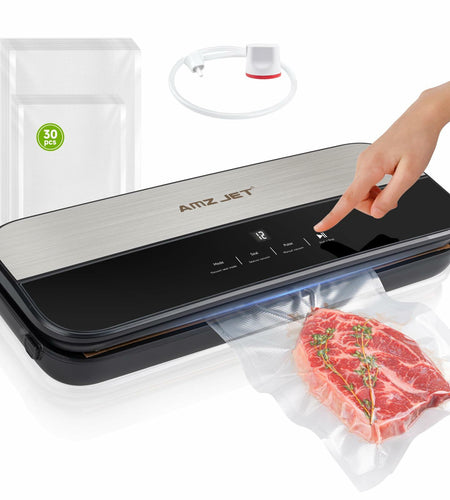 Amz Jet Food Sealer Vacuum Sealer Stainless Steel LED Touch 50Bags Grayish Black