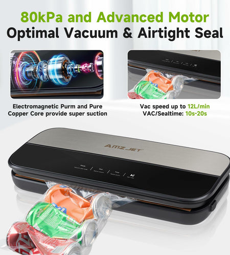 Amz Jet Food Sealer Vacuum Sealer Stainless Steel LED Touch 50Bags Grayish Black