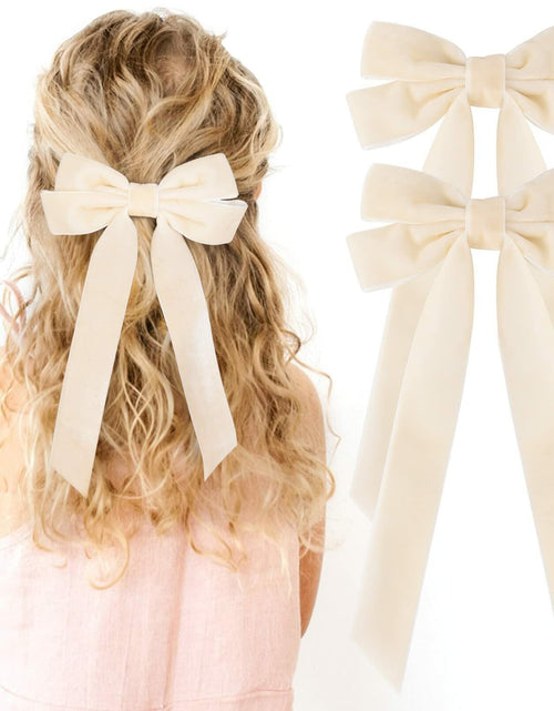 Load image into Gallery viewer, Aileam 2PCS Velvet Hair Bows Ivory Beige Big Fall Alligator Clips
