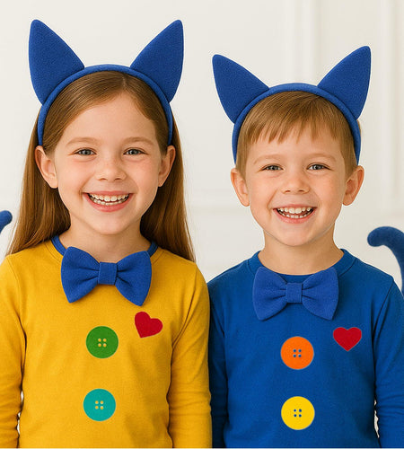 Bonviv Blue Cat Costume Set Ears Bow Tie Tail Kids Adults Halloween
