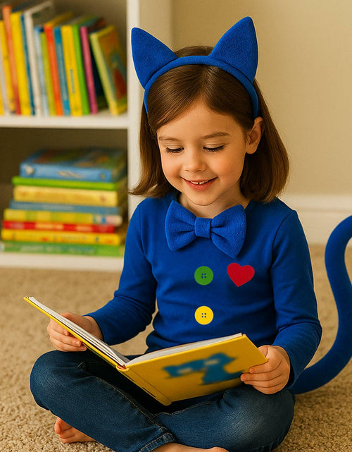 Load image into Gallery viewer, Bonviv Blue Cat Costume Set Ears Bow Tie Tail Kids Adults Halloween
