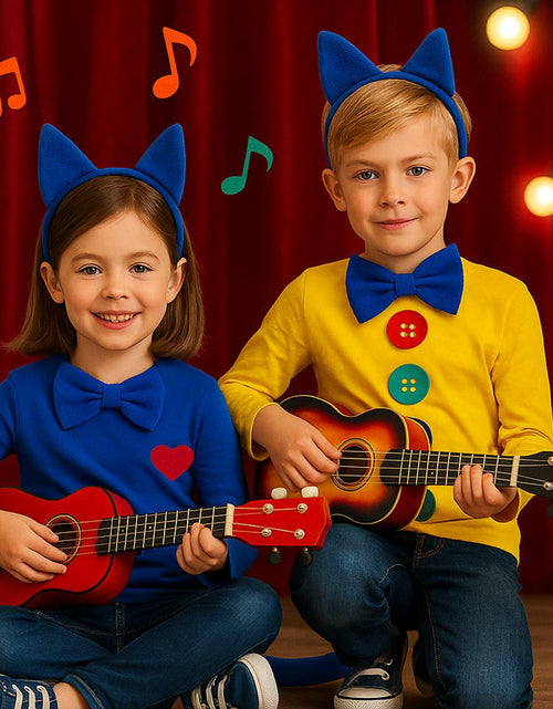 Load image into Gallery viewer, Bonviv Blue Cat Costume Set Ears Bow Tie Tail Kids Adults Halloween
