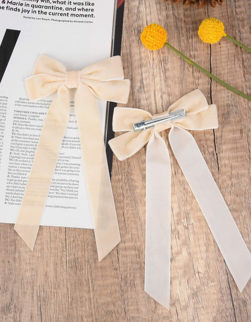 Load image into Gallery viewer, Aileam 2PCS Velvet Hair Bows Ivory Beige Big Fall Alligator Clips
