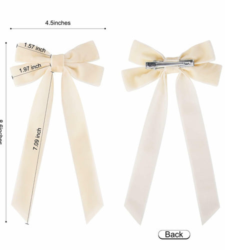 Aileam 2PCS Velvet Hair Bows Ivory Beige Big Fall Alligator Clips
