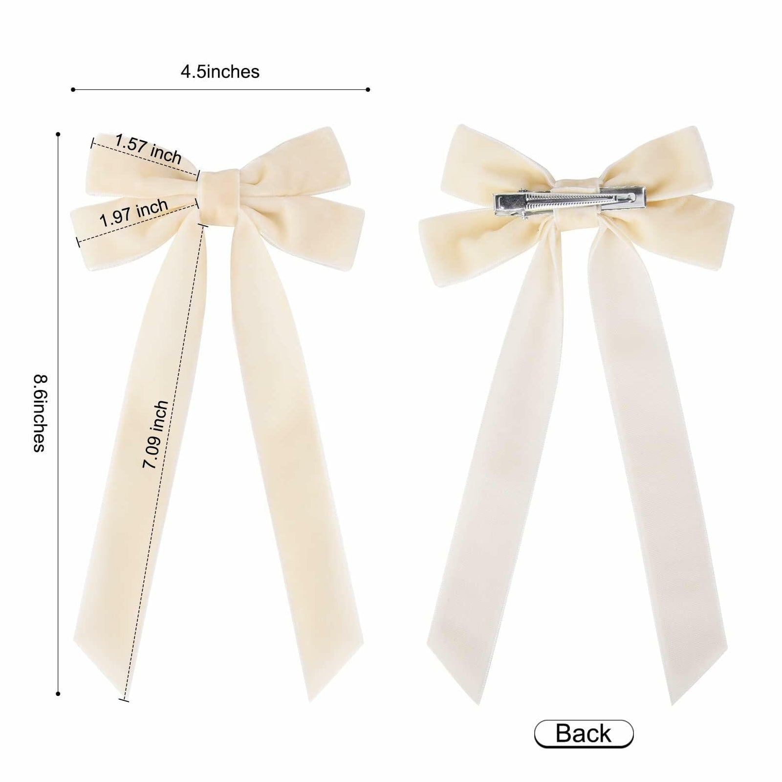 Aileam 2PCS Velvet Hair Bows Ivory Beige Big Fall Alligator Clips
