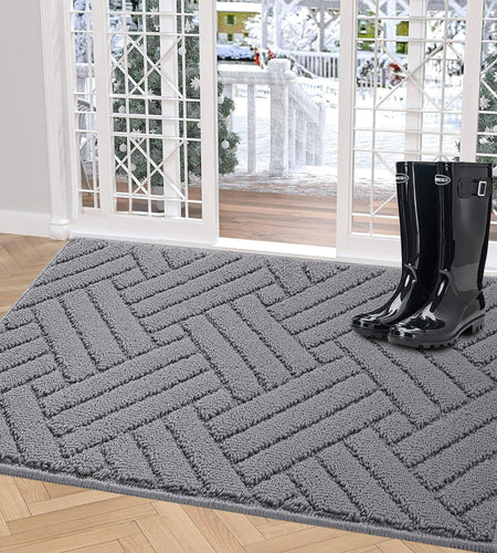 JEEDOVIA Door Mat Indoor Non-Slip Rubber Backing Heavy Duty Grey 36x59