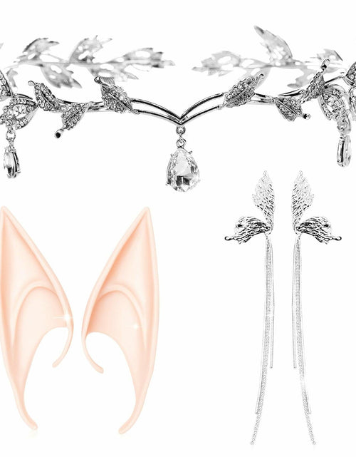 Load image into Gallery viewer, JeVenis Set of 3 Silver Elf Headpieces Elf Ears Crown Fairy Jewelry
