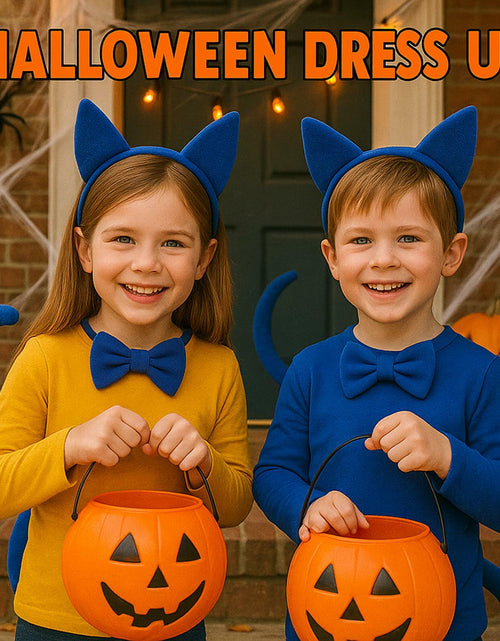 Load image into Gallery viewer, Bonviv Blue Cat Costume Set Ears Bow Tie Tail Kids Adults Halloween
