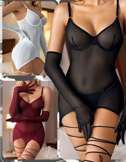 Load image into Gallery viewer, popiv Lingerie Mesh Babydoll Lace Chemise Sleepwear Dress White Size L
