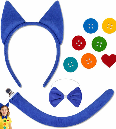 Bonviv Blue Cat Costume Set Ears Bow Tie Tail Kids Adults Halloween