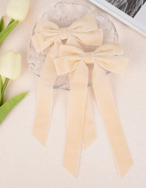Load image into Gallery viewer, Aileam 2PCS Velvet Hair Bows Ivory Beige Big Fall Alligator Clips
