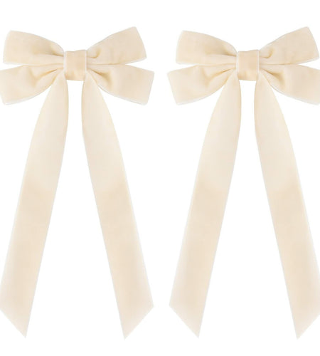 Aileam 2PCS Velvet Hair Bows Ivory Beige Big Fall Alligator Clips