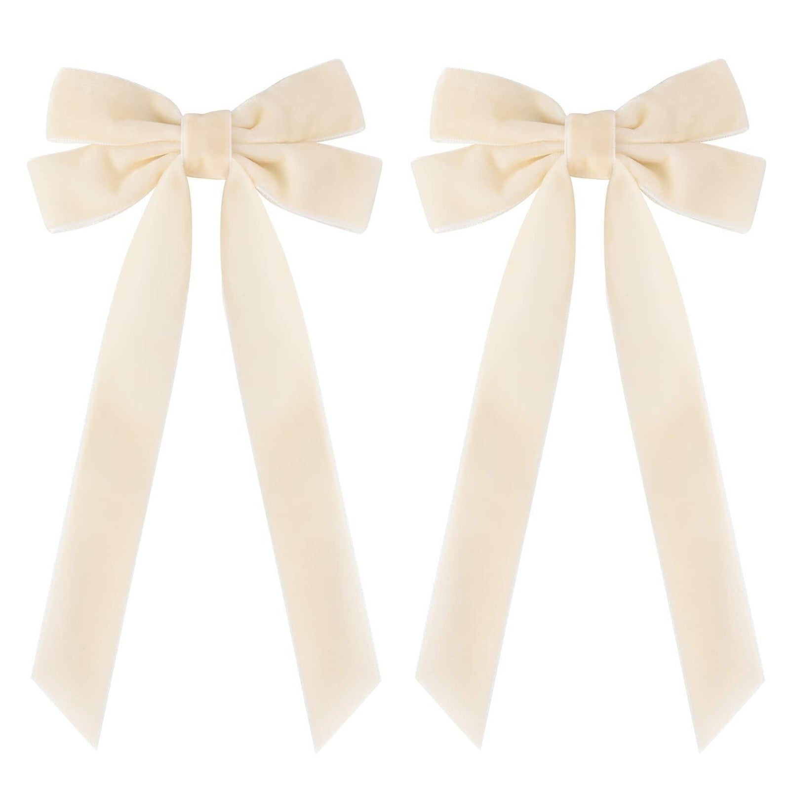 Aileam 2PCS Velvet Hair Bows Ivory Beige Big Fall Alligator Clips