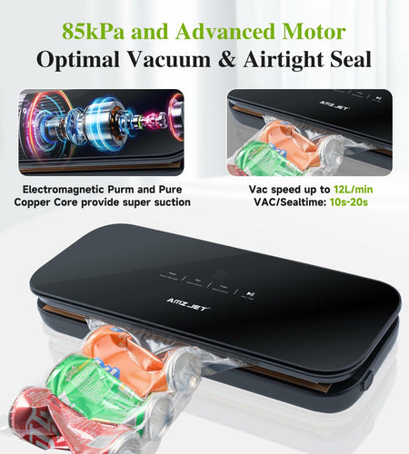 Amz Jet Vacuum Sealer Food LED Touch Digital Display Tempered Glass Black 50Bags