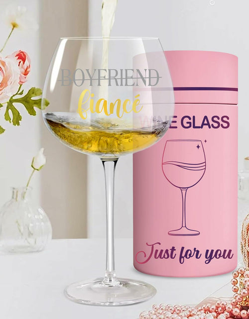 Load image into Gallery viewer, TOBYOVU Fiancé Wine Glass 16oz FIANCÉ Proposal Anniversary Gift for Him
