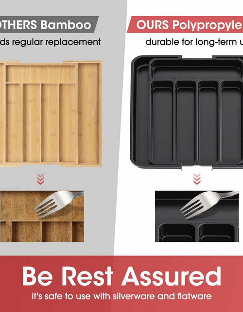 Load image into Gallery viewer, Aujen Expandable Silverware Organizer Kitchen Drawer Tray Black Medium
