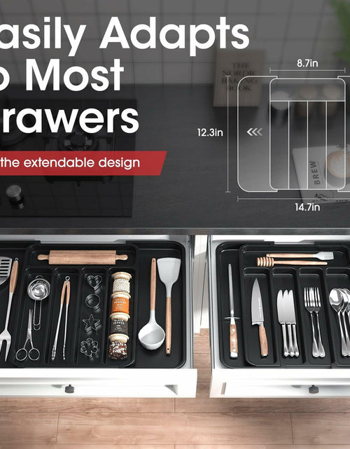 Load image into Gallery viewer, Aujen Expandable Silverware Organizer Kitchen Drawer Tray Black Medium
