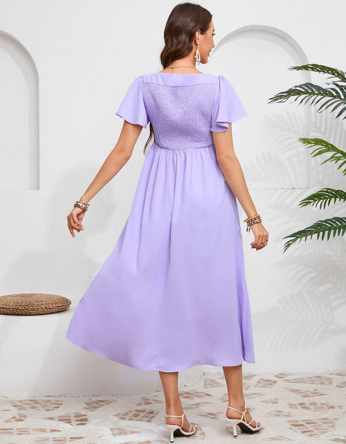 Load image into Gallery viewer, KOJOOIN Maternity Dress Ruffle V Neck Twist Front Purple Size M
